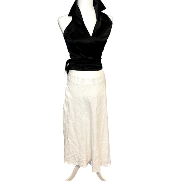 LAUREN RALPH LAUREN White Linen MIDI Skirt W/Side Zip And Back Lace Up tie Sz 4P - Picture 2 of 9